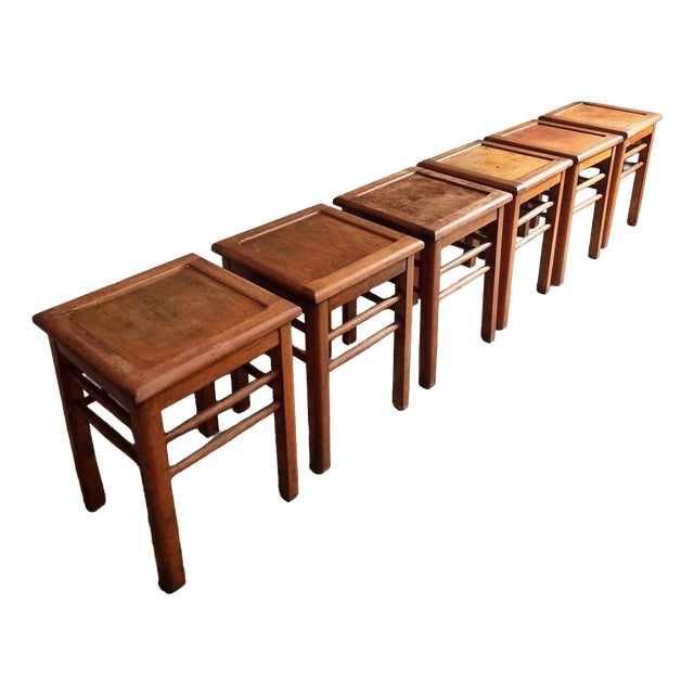 Vintage Workshop Stools in Beech Wood, 1930s, Set of 6 For Sale
