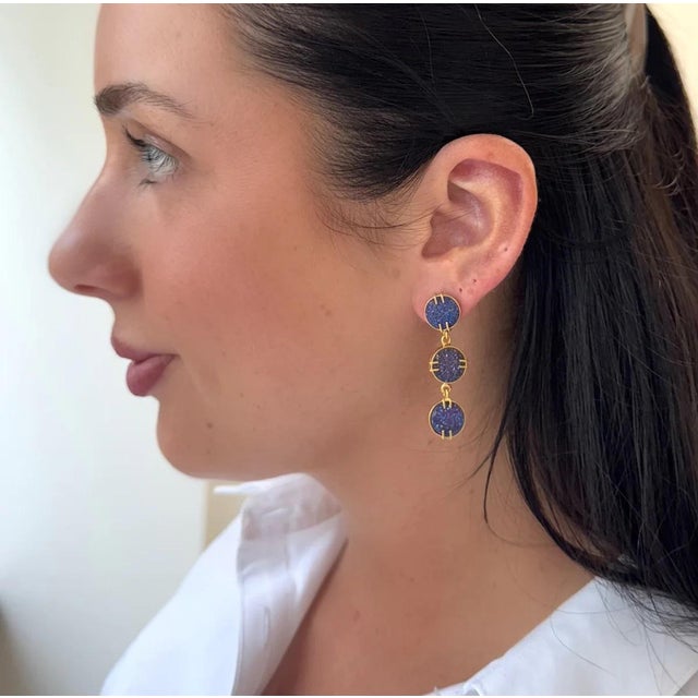 Titanium coated drusy triple drop earrings