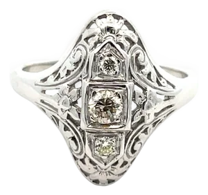 Mid 20th Century 14k White Gold Diamond Filigree Ring, Size 7.25
