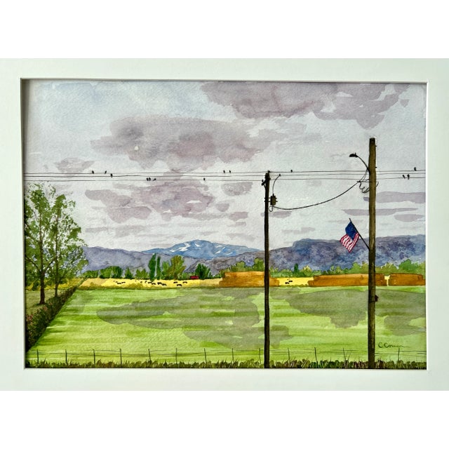 Original Watercolor Painting Rainy Day Hayfield For Sale - Image 4 of 7
