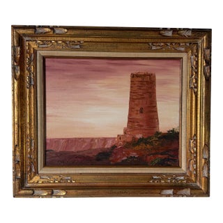 1975 T. Cook Grand Canyon Watchtower Landscape Oil on Canvas Painting, Framed For Sale
