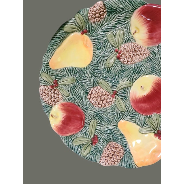 Late 20th Century Vintage 1991 Fitz & Floyd Woodland Fruit Majolica Platter For Sale - Image 5 of 8