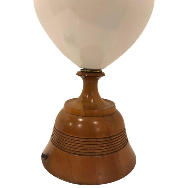 Mid-Century Modern Vintage White Opaline and Wood Table Lamp For Sale - Image 3 of 8