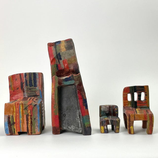 1980s Expressionist Stoneware Chair Sculptures by David Miller - Set of 4 For Sale - Image 11 of 11