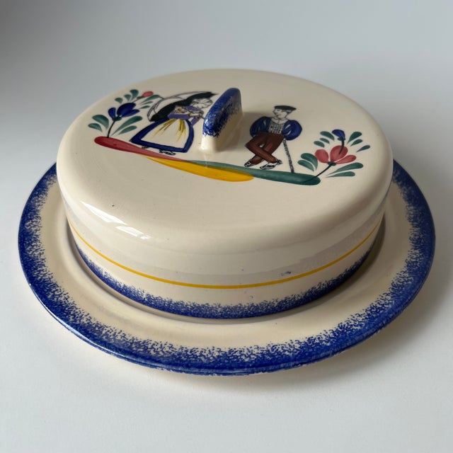 1950s Vintage Hand-Painted Faience Butter Dish from St-Jean De Monts, 1950s For Sale - Image 5 of 9