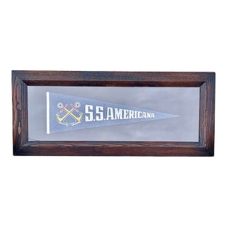 Antique Ss Americana Felt Banner in Antique Oak Frame Luxury Ocean Liner For Sale