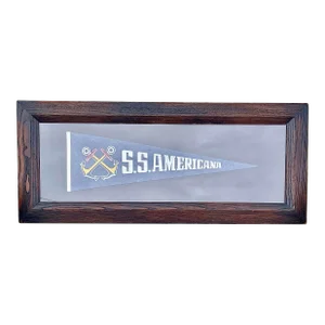 Antique Ss Americana Felt Banner in Antique Oak Frame Luxury Ocean Liner