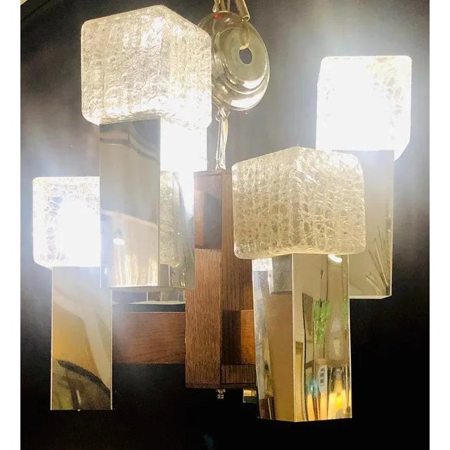 Wood Art Deco Style Glass and Burl Wood Chandelier With 12 Lights and 2 Tier For Sale - Image 7 of 13