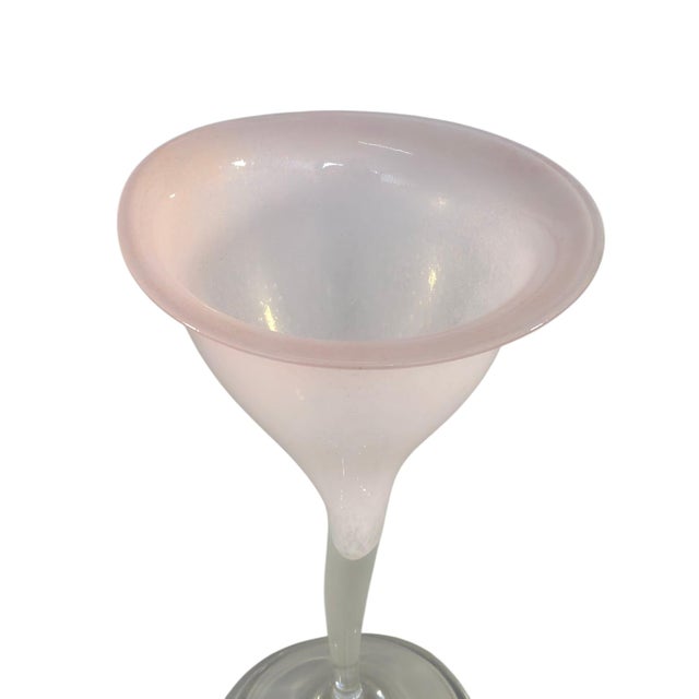 Mid-Century Modern Large Pink and White Murano Glass Calla Lily Vase by Vito, 1984 For Sale - Image 3 of 12