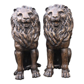 Bronze Lion Gatekeeper Statues, 2000, Set of 2 For Sale