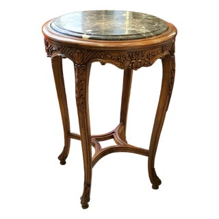French Louis XV-Inspired Side Table – Carved Wood Frame With Marble Top & Ornate Details For Sale