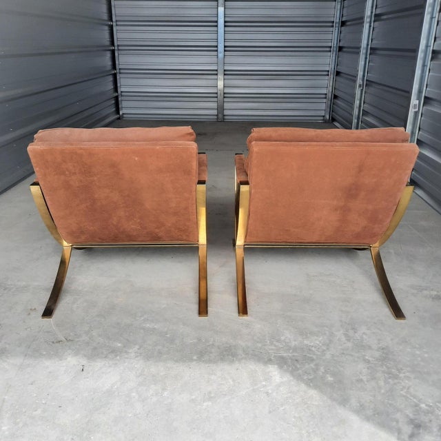 Mid-Century Modern 1970s Pair of Suede Mid-Century Modern Brass Chairs For Sale - Image 3 of 4