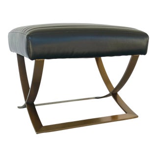 Modern Channeled Black Leather Ottoman For Sale