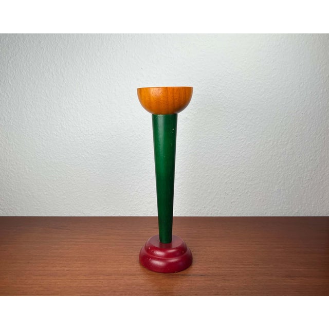 Postmodern Wood Yellow Green Red Model Monokel Candleholder from Ikea, 1980s For Sale - Image 11 of 14