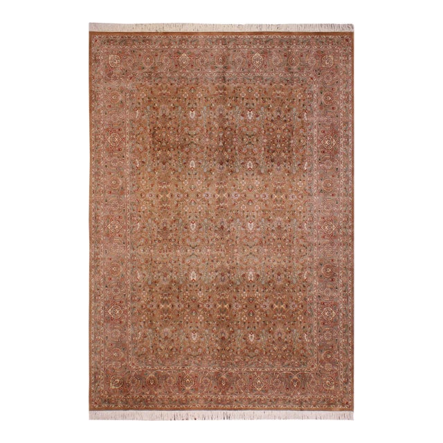 Floral 1990's Pak-Persian Dark Tan/Tan Wool Rug - 9'3'' X 11'10'' For Sale