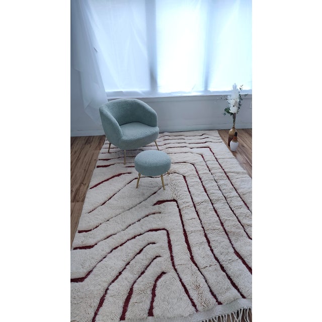 2020s Handmade Moroccan Beni Mrirt Rug, Ivory Oxblood Topographic, 9'9" X 6'8" For Sale - Image 5 of 15