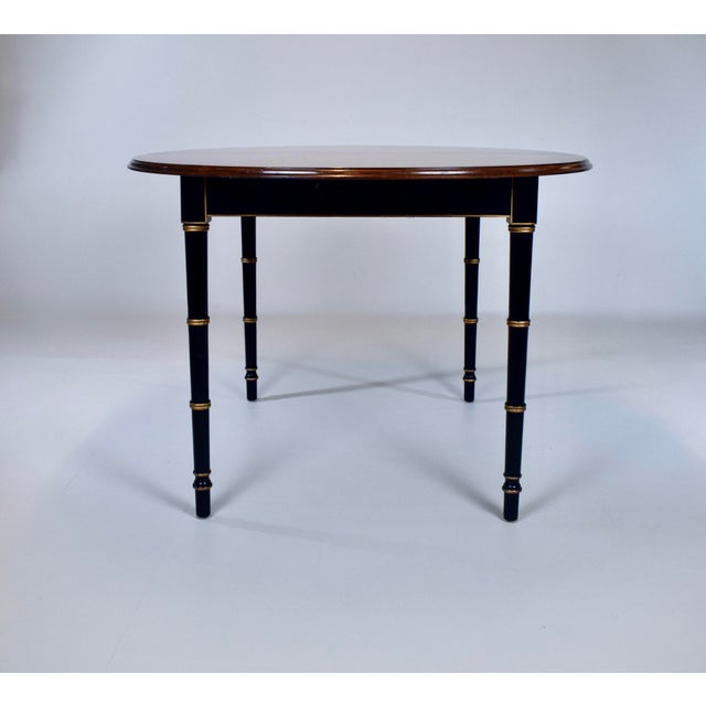 Baker Furniture Faux Bamboo Extendable Dining Table Black Lacquer With Gold Accents For Sale - Image 11 of 14