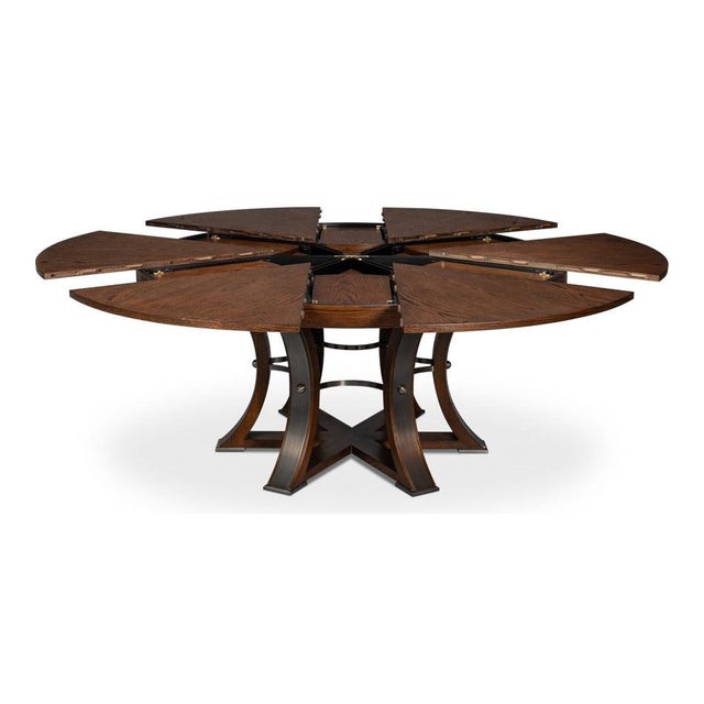Art Deco Transitional Round Jupe Dining Table, Large – Warm Brown Oak For Sale - Image 3 of 12