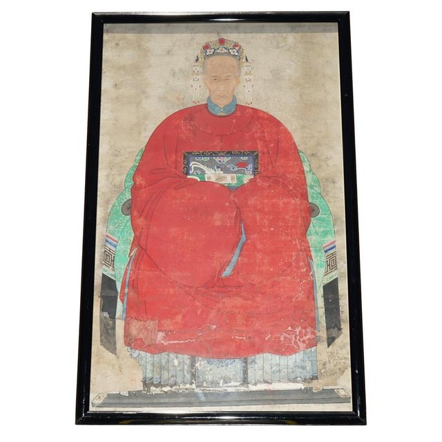 Highly Collectable Antique 1860 Chinese Ancestral Portrait in Museum Frame For Sale - Image 14 of 14