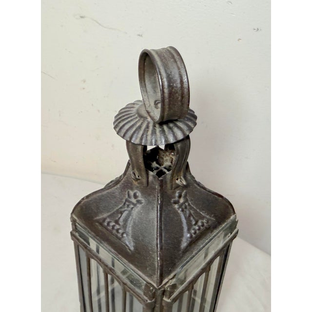 19th Century Rare Antique Early 19th Century French #1 Steel Glass Candle Holder Lantern For Sale - Image 15 of 16
