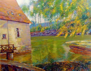 Anton Sipos "Summertime" Pond Boat Scene Hand Signed Color Serigraph Artwork