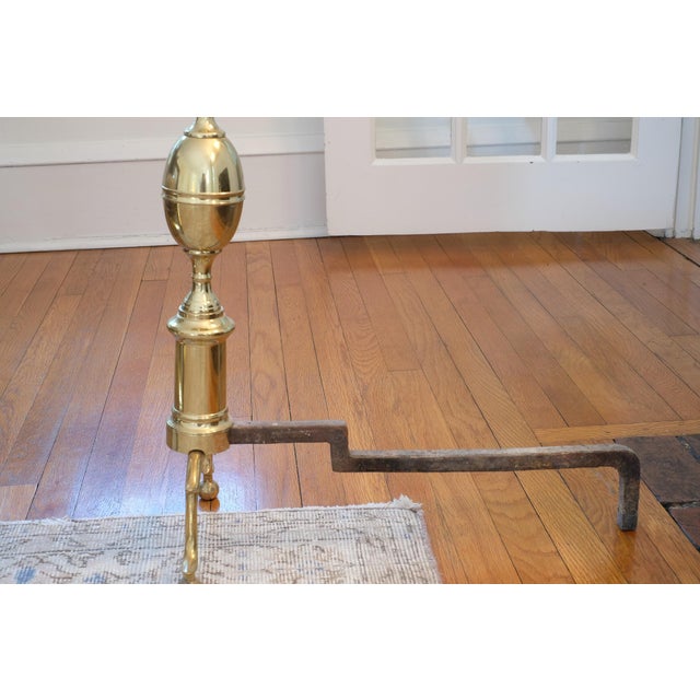 Traditional Federal Style Brass Double Lemon Top Brass Andirons For Sale - Image 3 of 4