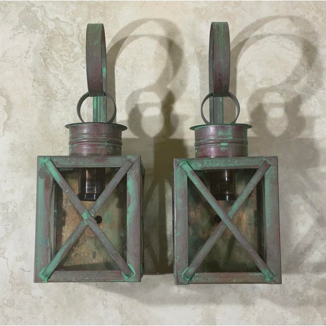 Metal Funky Pair of Solid Copper Wall Lantern -13”h X 5”w X 5”.75 D For Sale - Image 7 of 13