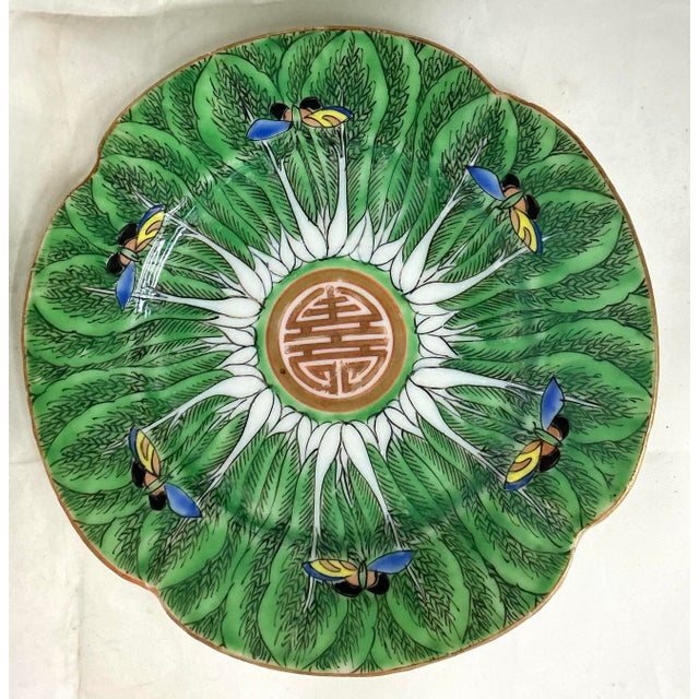Set of 4 Antique Chinese Export Porcelain Famille Verte” Boc Choy Leaf” 6”plates For Sale In Providence - Image 6 of 12