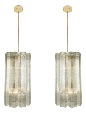 Ribbed Glass and Brass Pendant Lamp from Doria, Germany, 1960s