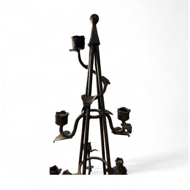 Baroque Rare Find Heavy Topiary Table or Mantle Decor -Stone and Wrought Iron Topiary With Roses - a Pair For Sale - Image 3 of 5