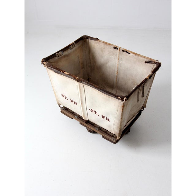 French Country Vintage Dandux Industrial Laundry Cart For Sale - Image 3 of 12