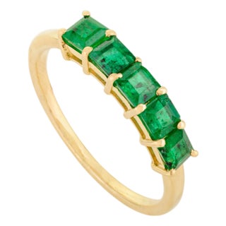 Solid Gold Emerald Half Square Eternity Band Ring Size 6 For Sale