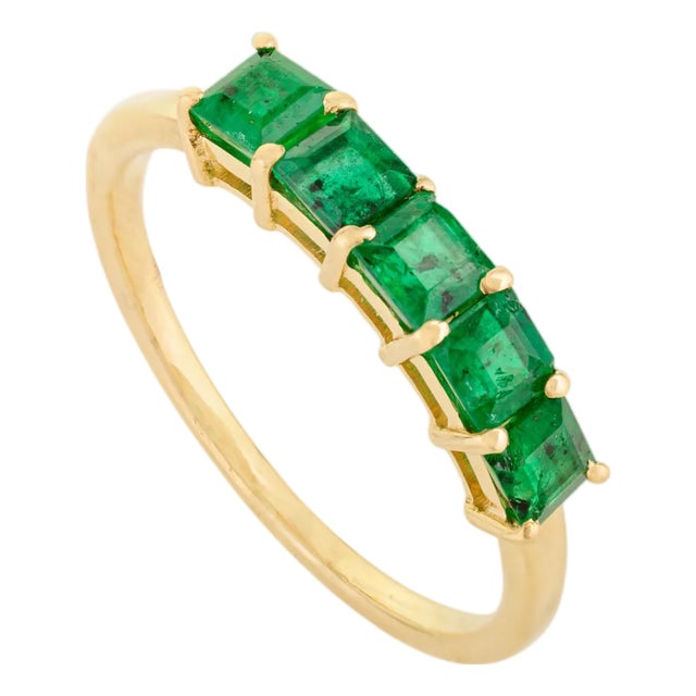 Solid Gold Emerald Half Square Eternity Band Ring Size 6 For Sale