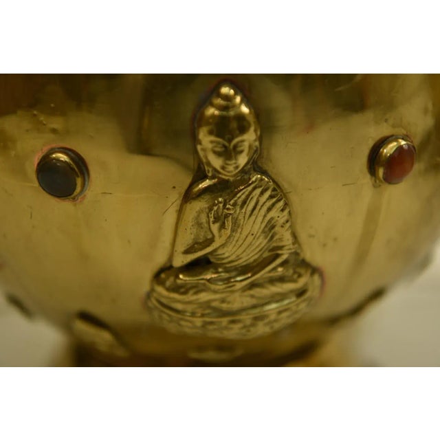 Gold Large Brass and Gemstone Buddha Table Lamps, Set of 2 For Sale - Image 8 of 12