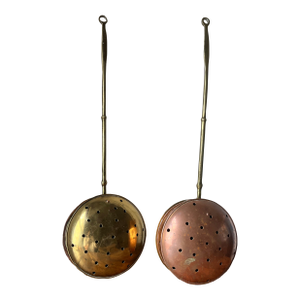 Set of 2 Vintage Copper and Brass Bed Warmer