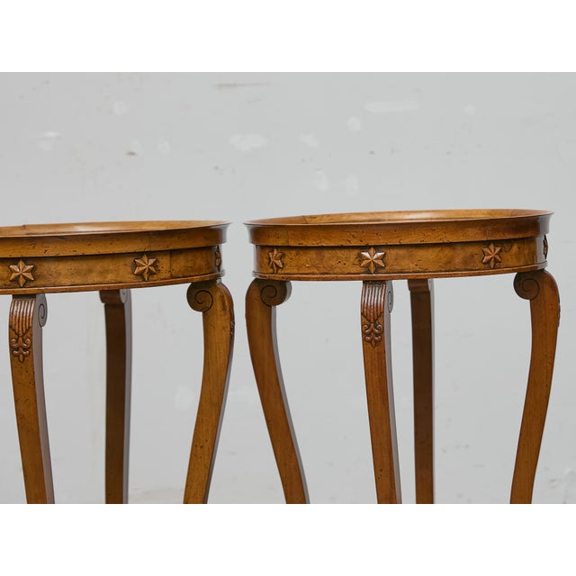 Pair of 19th Century English Regency Walnut Side Tables with Carved Details For Sale - Image 9 of 12