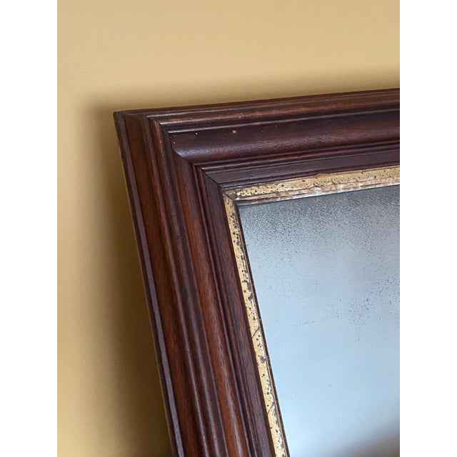 Victorian Antique Victorian Walnut Mirror Original Wood Panel Back Gold Liner Foxed Wall For Sale - Image 3 of 10