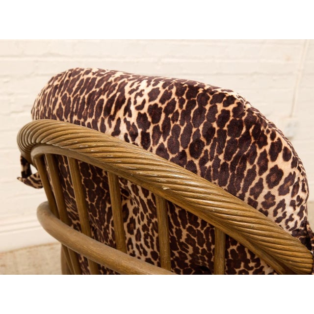 Burnt Umber Vintage Tiki Bamboo Lounger With Leopard Print Upholstery For Sale - Image 8 of 12