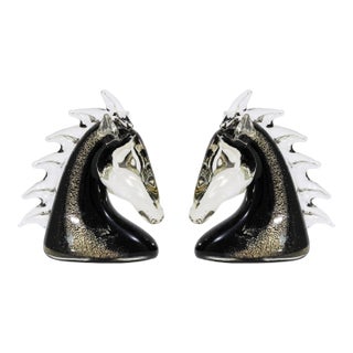 Pair of Murano Glass Horse Head Sculptures For Sale