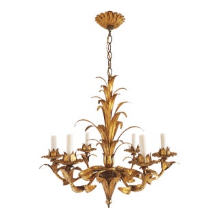 Mid 20th Century Hollywood Regency Style Gilt Metal Chandelier For Sale