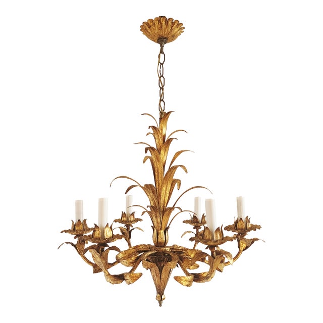 Mid 20th Century Hollywood Regency Style Gilt Metal Chandelier For Sale