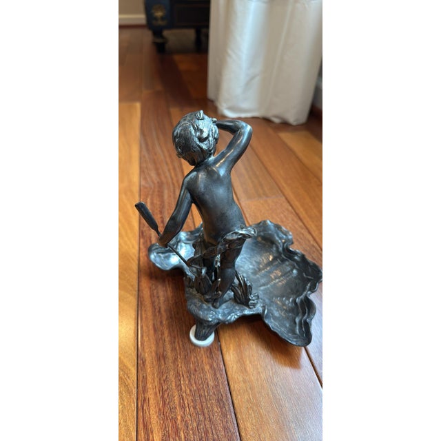 1930s Vintage Metal Boy With Oar Shell Trinket Dish Figurine For Sale - Image 5 of 10