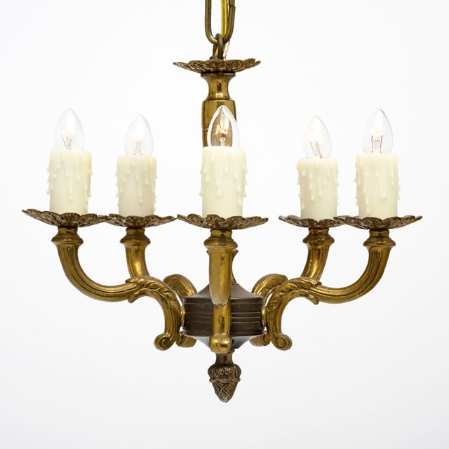 Vintage French, Bronze, Petite Chandelier For Sale - Image 4 of 9