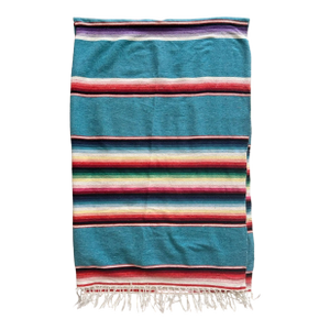 1980s Polychrome Mexican Serape Fringed Blanket
