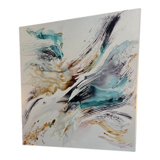 Original Abstract Watercolor Painting by French Artist Laure Marnas 59”x59” For Sale