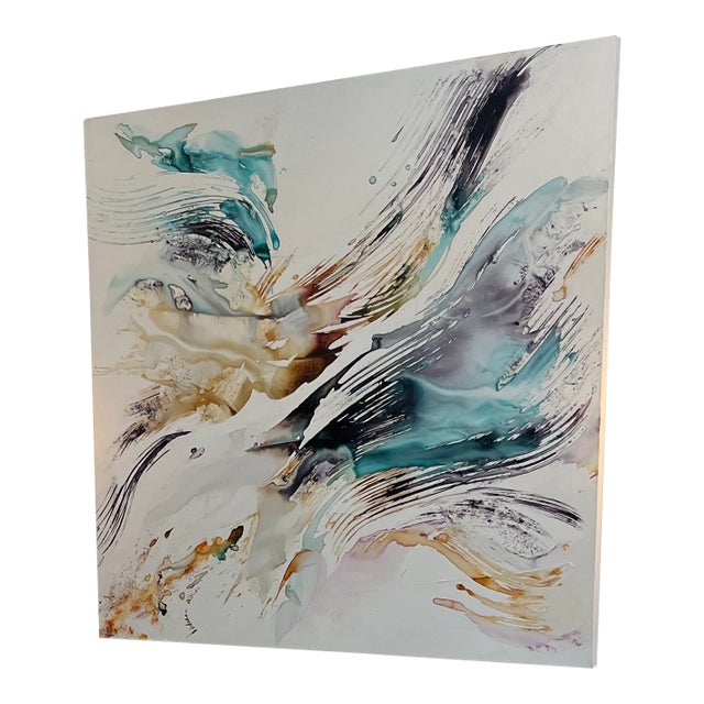 Original Abstract Watercolor Painting by French Artist Laure Marnas 59”x59” For Sale