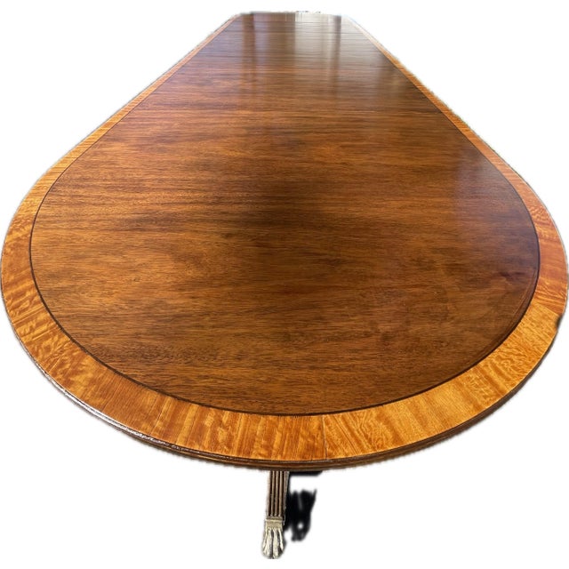 1920s English Regency Style Tripple Pedestal Dining Table For Sale - Image 4 of 11