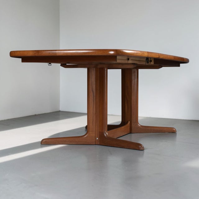 1990s Expanding Danish Teak Oval Trestle Leg Dining Table by Rasmus For Sale - Image 5 of 17