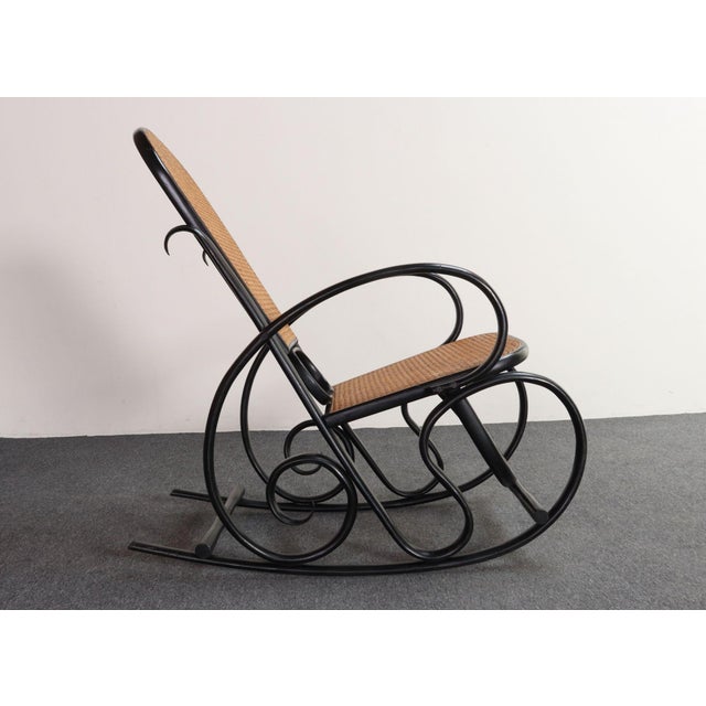 Wood Vintage Thonet Ebonized Bentwood and Rattan Rocking Chair For Sale - Image 7 of 18