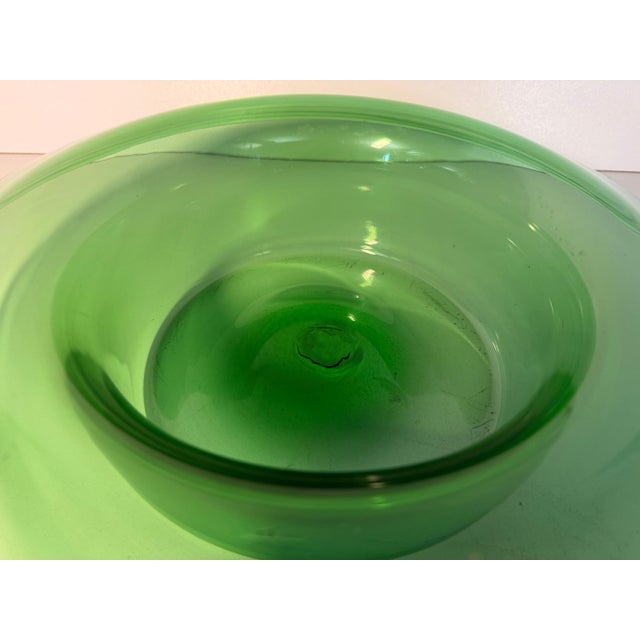 Vintage Green Hand-Blown Glass Centerpiece Bowl, Empoli, Italy, 1970s For Sale - Image 7 of 12